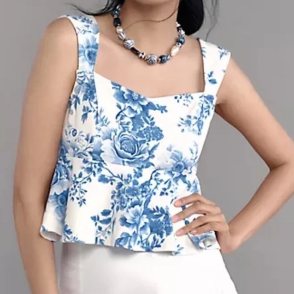 Maeve Blue and White Floral Top